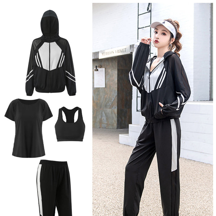 新作 レディース スポーツウェア 大きいサイズ 3カラー シンプル スポーツブラ レディースウェア スポーツウェアセット 4点セット パーカー 長袖 Tシャツ 半袖 上下セット フィットネスウェア 速乾性