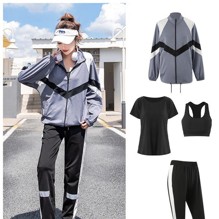 スポーツウェア 4点セット 半袖 長袖 上下セット フィットネスウェア 速乾性 セットアップ ヨガ ピラティス スポーツ フィットネス ランニングウェア トレーニング ジム