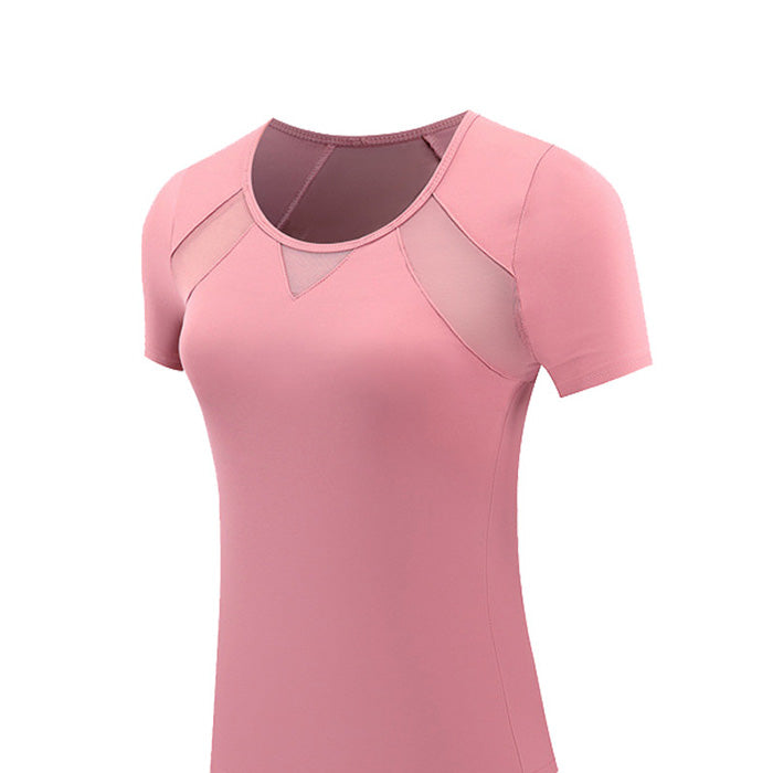ヨガトップス 半袖 胸パッド付き スポーツTシャツ ランニングウェア フィットネス ジムウェア 吸汗 速乾性 メッシュ 通気性 トップス