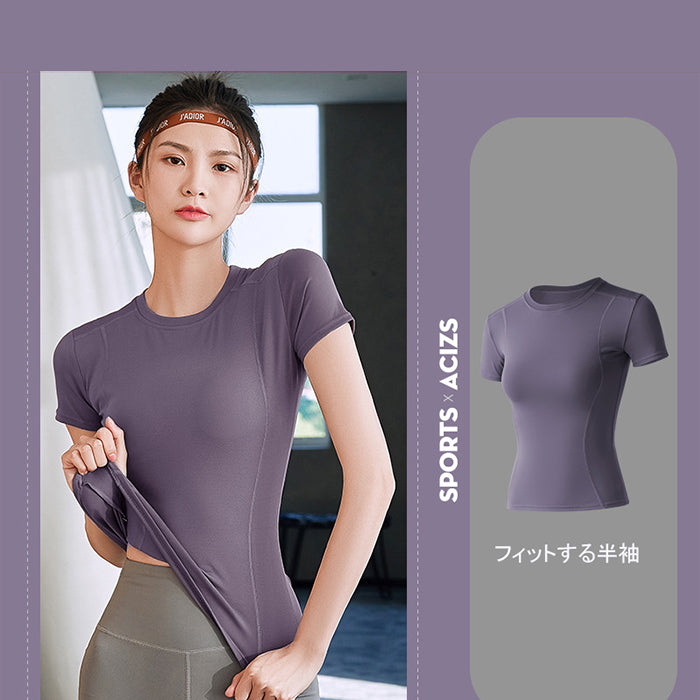 レディースヨガウェア 大きいサイズ トレーニングウェア スポーツTシャツ 半袖 速乾性