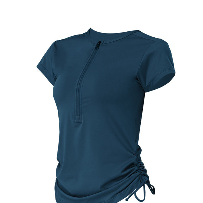 レディース ヨガ服 スポーツTシャツ トレーニングウェア サイドリボン 5カラー 可愛い ジッパー レディースウェア