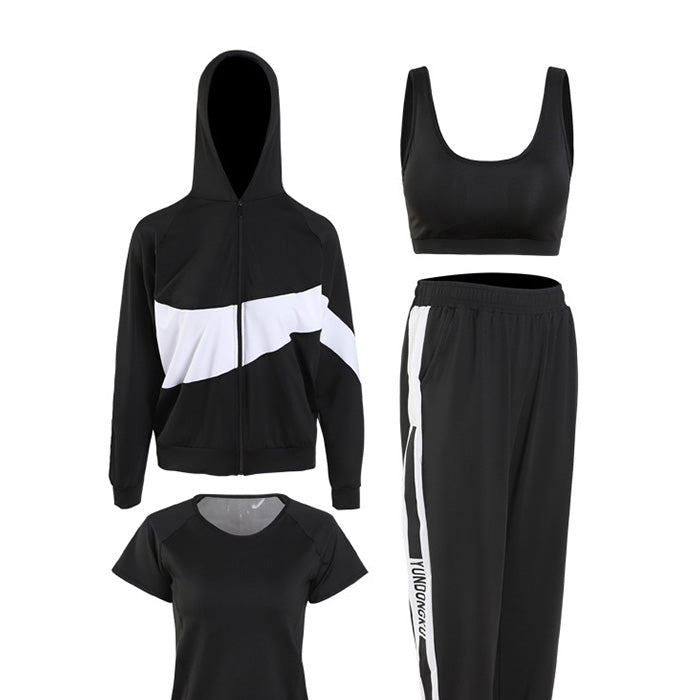 スポーツウェア 4点セット パーカー 長袖 上下セット Tシャツ 半袖 フィットネスウェア 速乾性 セットアップ ヨガ ピラティス スポーツ スポーツブラ