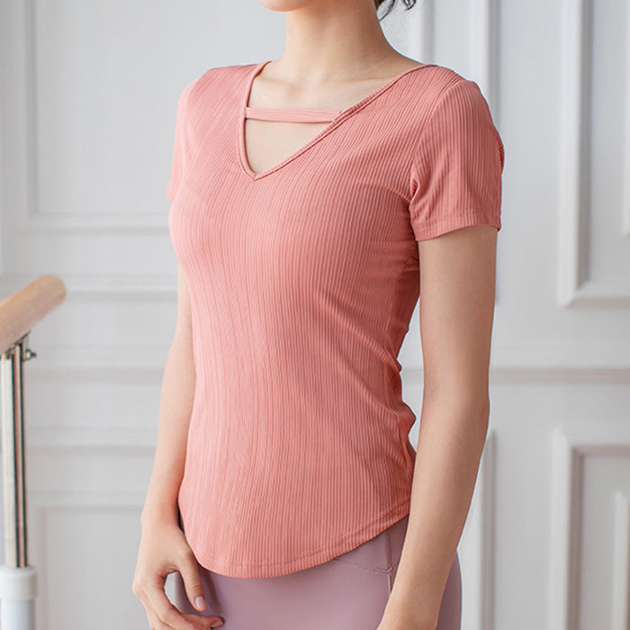 ヨガウェア 半袖スポーツトップス フィットネスウェア スポーツ半袖Tシャツ ランニングトレーニング スリムフィット 肌に優しい 高伸縮性 痩身リブ