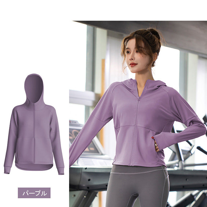 レディース スポーツウェア パーカー 長袖 ルーズ ヨガウェア フィットネス ランニングウェア 速乾性 フード付き スポーツパーカー ジム 日焼け防止