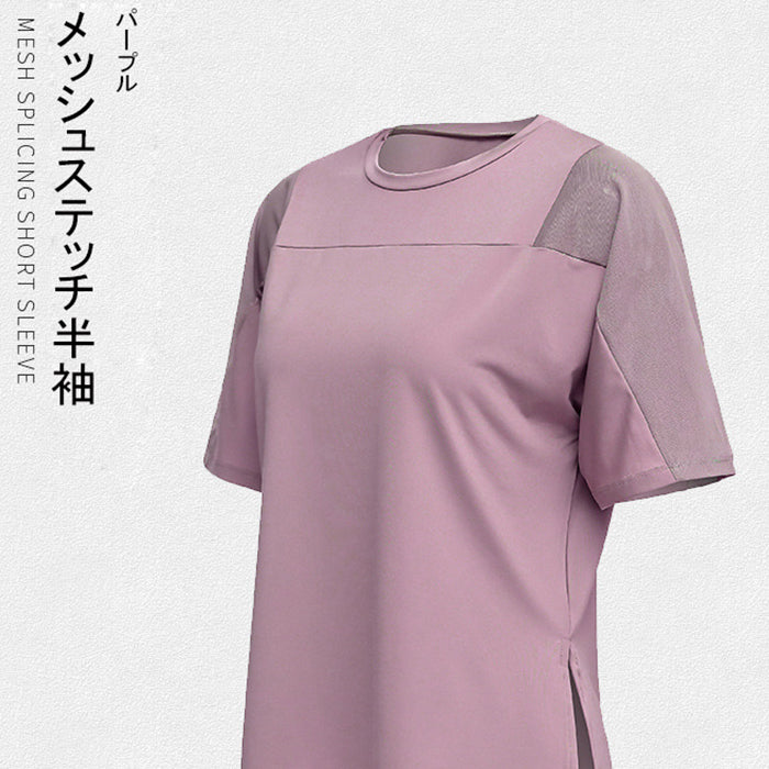 レディース スポーツTシャツ ゆったり シンプル 無地 4カラースポーツウェア トップス 半袖 Tシャツ メッシュ スリット 結べる 速乾性 通気性