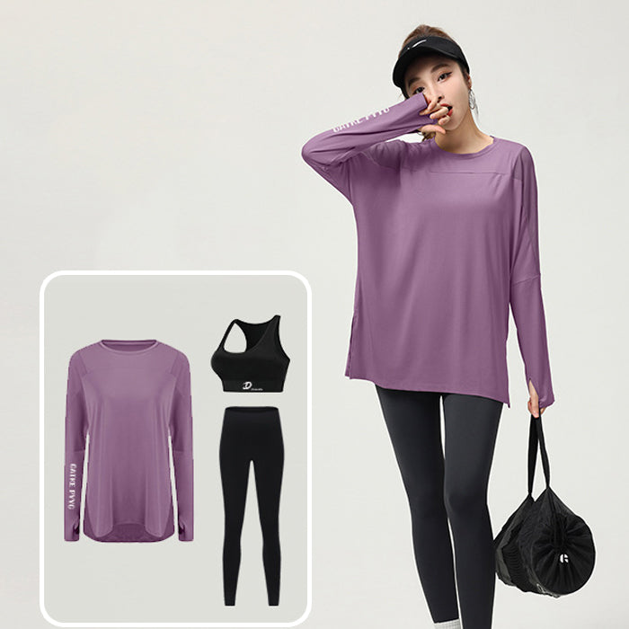 スポーツウェア 3点セット 長袖 上下セット フィットネスウェア 速乾性 セットアップ ヨガ ピラティス フィットネス ランニングウェア ジム スポーツブラ レディースウェア