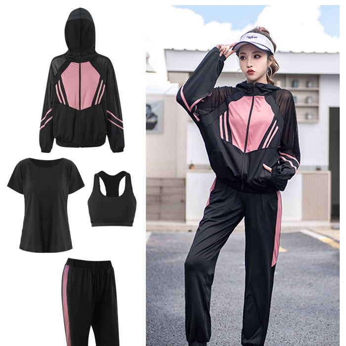 新作 レディース スポーツウェア 大きいサイズ 3カラー シンプル スポーツブラ レディースウェア スポーツウェアセット 4点セット パーカー 長袖 Tシャツ 半袖 上下セット フィットネスウェア 速乾性