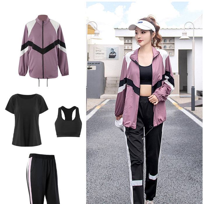 スポーツウェア 4点セット 半袖 長袖 上下セット フィットネスウェア 速乾性 セットアップ ヨガ ピラティス スポーツ フィットネス ランニングウェア トレーニング ジム