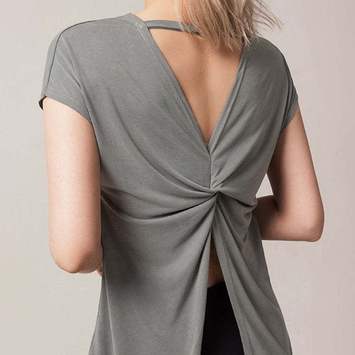 レディース スポーツTシャツ シンプル おしゃれ 大人 淡い色 ヨガウェア 半袖 ルーズ 速乾性 バックデザイン 結べる フィットネスTシャツ ヨガ ホットヨガ ピラティス