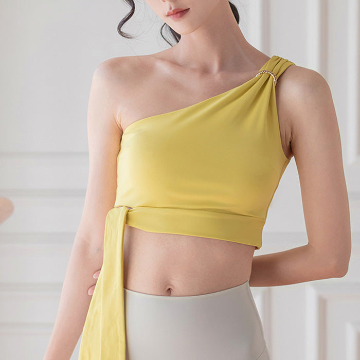 レディース スポーツウェア ヨガウェア 丈短め セクシー ヨガウェア ワンショルダースポーツブラ フィットネスベスト クロップトップ 高伸縮性 レディーススタイル 美背中 ストラップ