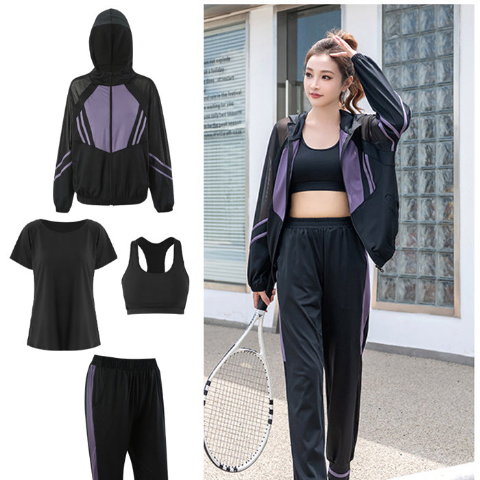 新作 レディース スポーツウェア 大きいサイズ 3カラー シンプル スポーツブラ レディースウェア スポーツウェアセット 4点セット パーカー 長袖 Tシャツ 半袖 上下セット フィットネスウェア 速乾性