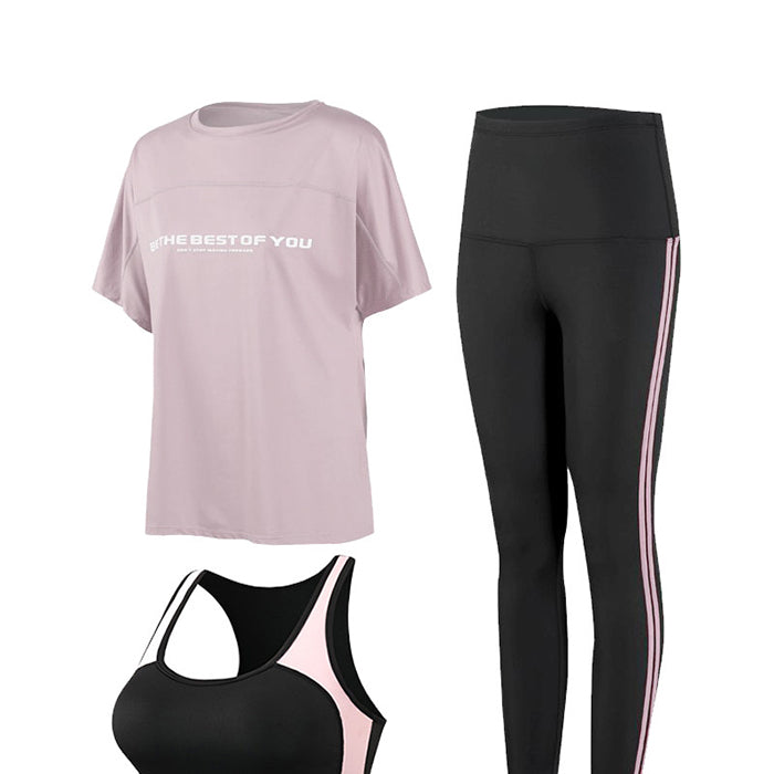スポーツウェア 3点セット 半袖 ラージサイズ ハイウエスト 速乾性 ヨガウェア スポーツ フィットネス ランニング
