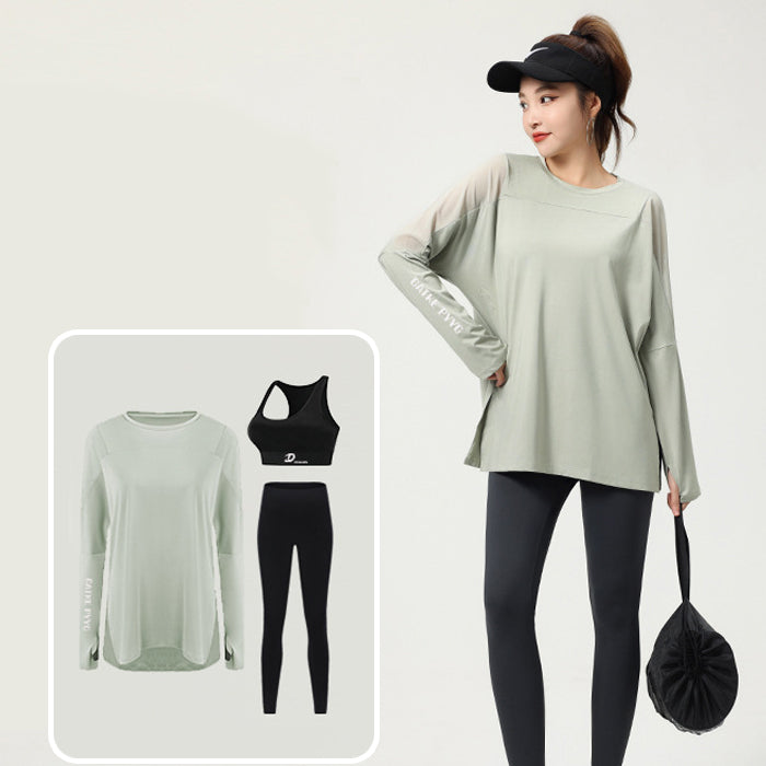 スポーツウェア 3点セット 長袖 上下セット フィットネスウェア 速乾性 セットアップ ヨガ ピラティス フィットネス ランニングウェア ジム スポーツブラ レディースウェア