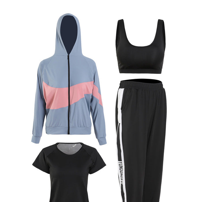 スポーツウェア 4点セット パーカー 長袖 上下セット Tシャツ 半袖 フィットネスウェア 速乾性 セットアップ ヨガ ピラティス スポーツ スポーツブラ