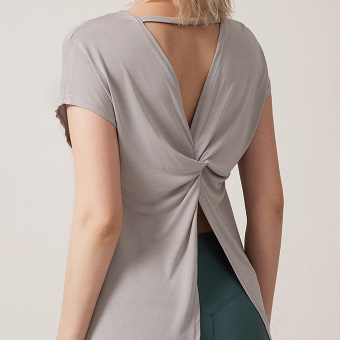 レディース スポーツTシャツ シンプル おしゃれ 大人 淡い色 ヨガウェア 半袖 ルーズ 速乾性 バックデザイン 結べる フィットネスTシャツ ヨガ ホットヨガ ピラティス