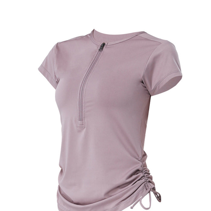 レディース ヨガ服 スポーツTシャツ トレーニングウェア サイドリボン 5カラー 可愛い ジッパー レディースウェア