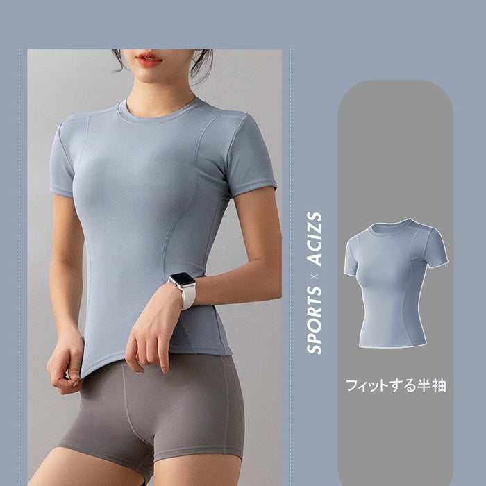 レディースヨガウェア 大きいサイズ トレーニングウェア スポーツTシャツ 半袖 速乾性