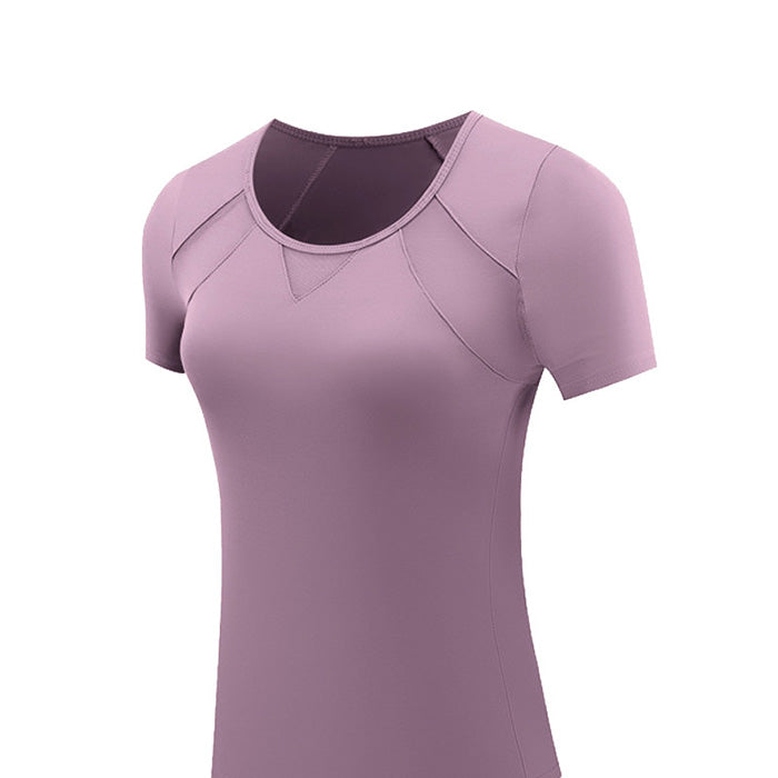 ヨガトップス 半袖 胸パッド付き スポーツTシャツ ランニングウェア フィットネス ジムウェア 吸汗 速乾性 メッシュ 通気性 トップス