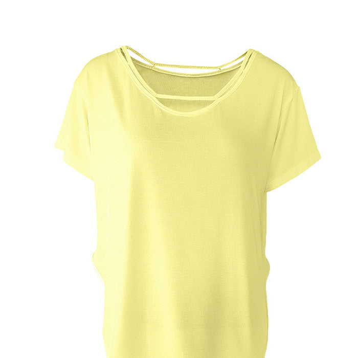 ヨガトップス ゆったり 薄手 半袖 スポーツTシャツ 薄手 通気性 フィットネスウェア カバーアップ ピラティス ジム 丈長め スリット