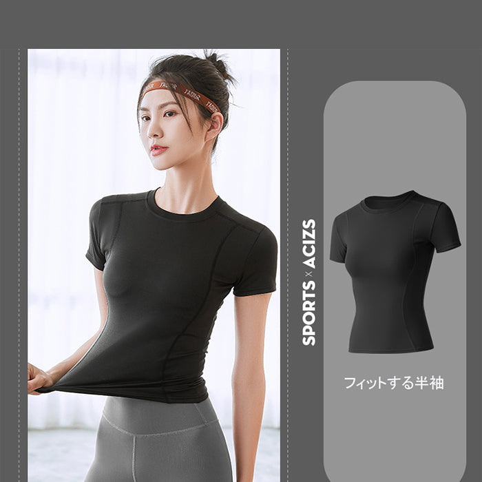 レディースヨガウェア 大きいサイズ トレーニングウェア スポーツTシャツ 半袖 速乾性