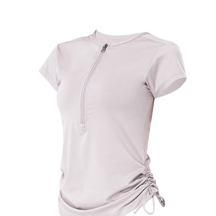 レディース ヨガ服 スポーツTシャツ トレーニングウェア サイドリボン 5カラー 可愛い ジッパー レディースウェア
