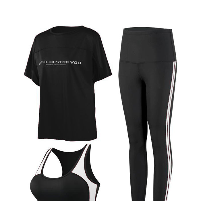 スポーツウェア 3点セット 半袖 ラージサイズ ハイウエスト 速乾性 ヨガウェア スポーツ フィットネス ランニング