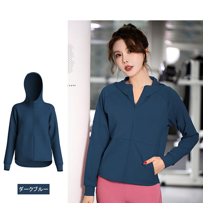 レディース スポーツウェア パーカー 長袖 ルーズ ヨガウェア フィットネス ランニングウェア 速乾性 フード付き スポーツパーカー ジム 日焼け防止