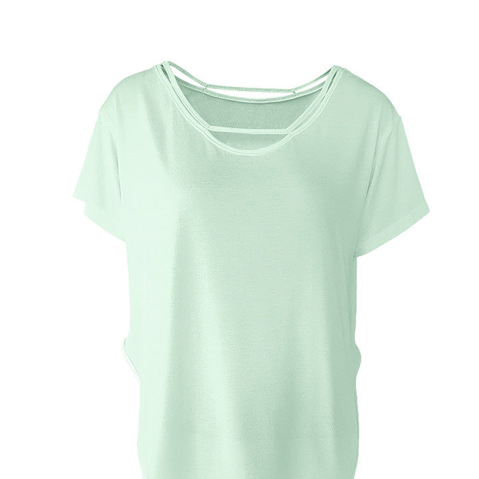 ヨガトップス ゆったり 薄手 半袖 スポーツTシャツ 薄手 通気性 フィットネスウェア カバーアップ ピラティス ジム 丈長め スリット