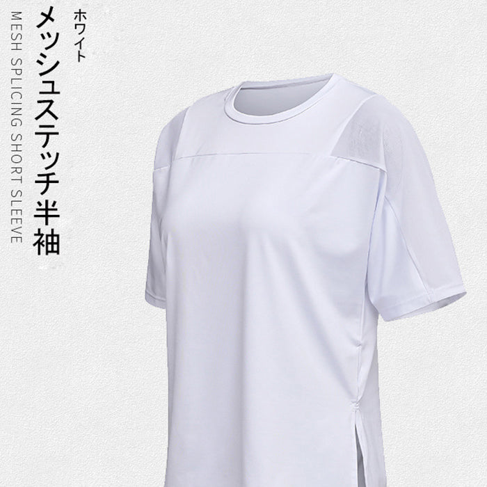 レディース スポーツTシャツ ゆったり シンプル 無地 4カラースポーツウェア トップス 半袖 Tシャツ メッシュ スリット 結べる 速乾性 通気性