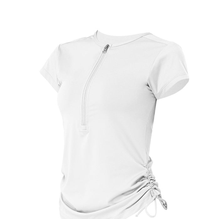 レディース ヨガ服 スポーツTシャツ トレーニングウェア サイドリボン 5カラー 可愛い ジッパー レディースウェア