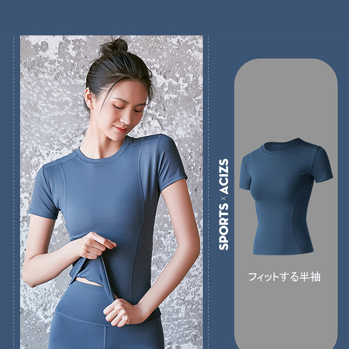 レディースヨガウェア 大きいサイズ トレーニングウェア スポーツTシャツ 半袖 速乾性