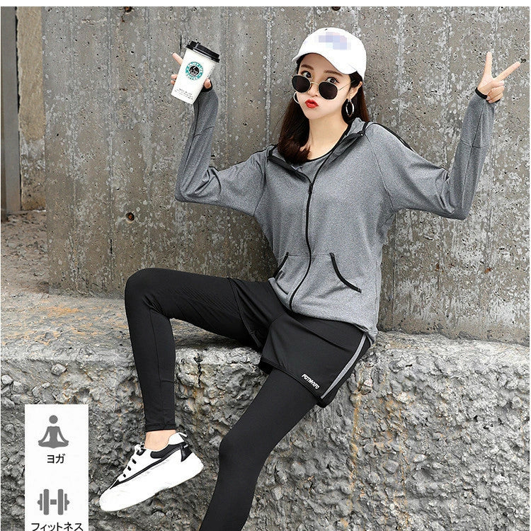 スポーツウェア 5点セット パーカー 長袖 上下セット Tシャツ 半袖 フィットネスウェア 速乾性 セットアップ ヨガ ピラティス スポーツ フィットネス ランニングウェア トレーニング ジム