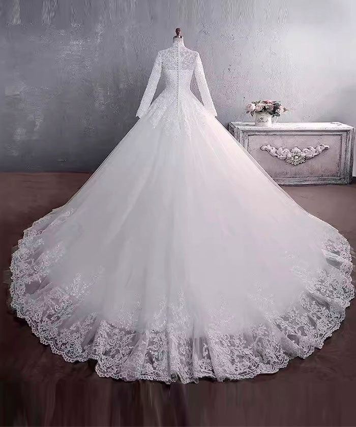 長袖ウェディングドレス ブライダル スタンドカラー ウェディング