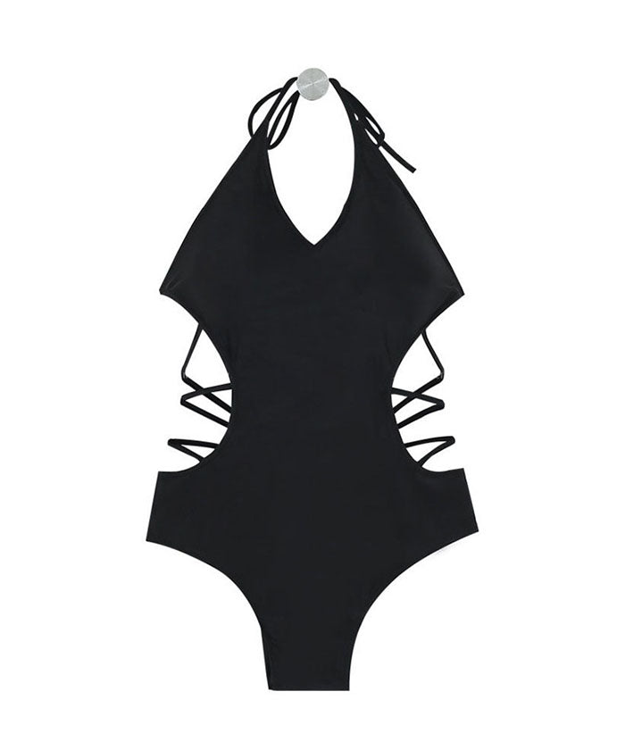 水着レディース 20代 30代 可愛い ワンピース ギャル 黒 オレンジ オールインワン 女性用 大人 女の子 ホルターネック シンプル プール 海 ビーチ 旅行