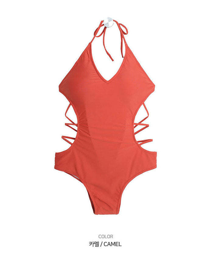 水着レディース 20代 30代 可愛い ワンピース ギャル 黒 オレンジ オールインワン 女性用 大人 女の子 ホルターネック シンプル プール 海 ビーチ 旅行