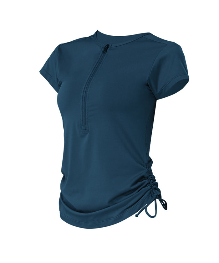 レディース ヨガ服 スポーツTシャツ トレーニングウェア サイドリボン 5カラー 可愛い ジッパー レディースウェア