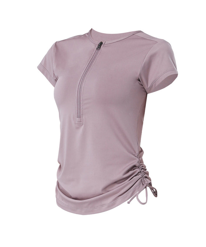 レディース ヨガ服 スポーツTシャツ トレーニングウェア サイドリボン 5カラー 可愛い ジッパー レディースウェア