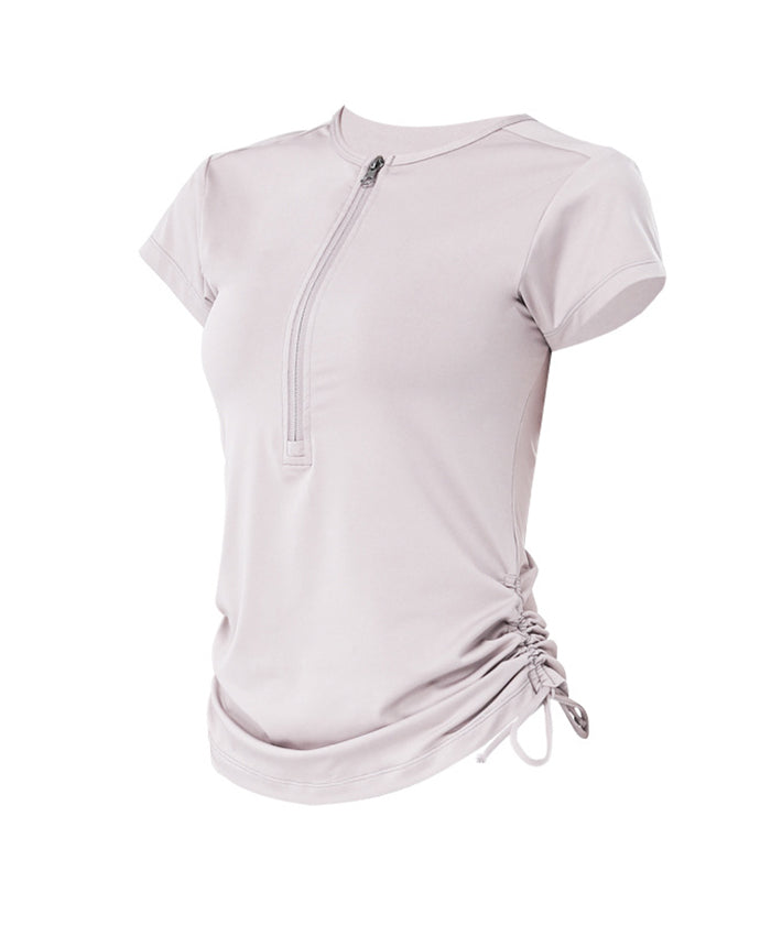 レディース ヨガ服 スポーツTシャツ トレーニングウェア サイドリボン 5カラー 可愛い ジッパー レディースウェア