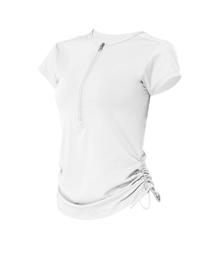 レディース ヨガ服 スポーツTシャツ トレーニングウェア サイドリボン 5カラー 可愛い ジッパー レディースウェア