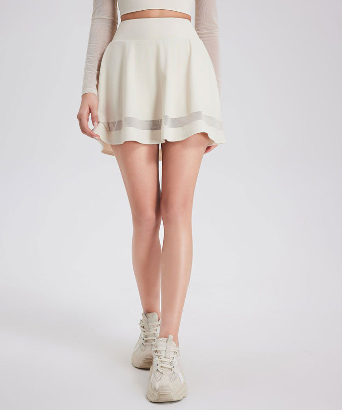スポーツショートスカート、ハイウエストランニングスカート、テニススカート、フィットネスパンツ、ヨガスカート、露出を防ぐ痩身パッチワークレディースフェイクツーピース
