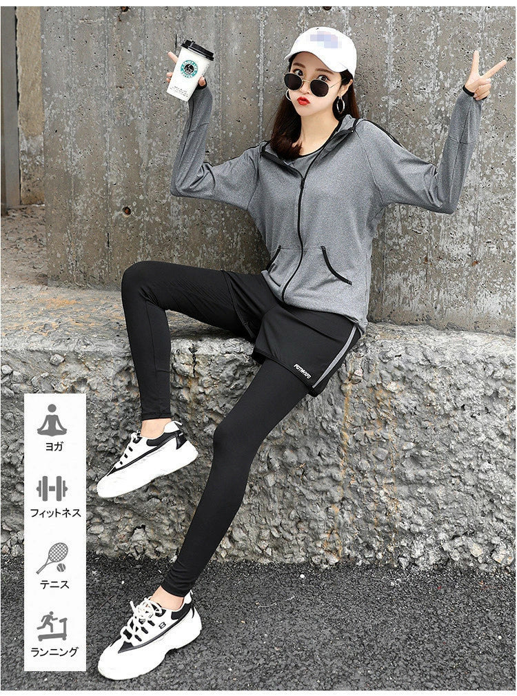 スポーツウェア 5点セット パーカー 長袖 上下セット Tシャツ 半袖 フィットネスウェア 速乾性 セットアップ ヨガ ピラティス スポーツ フィットネス ランニングウェア トレーニング ジム